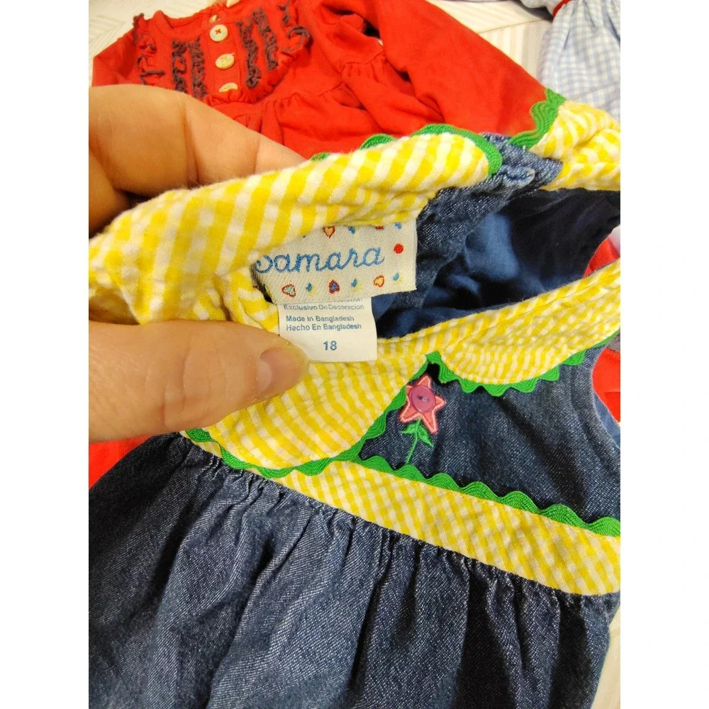 Toddler Girls Dress Bundle Samara Denim Shrimp & Grits‎ Gingham Red Ruffle 18M